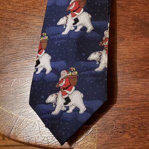 Silk Christmas Tie by American Greetings Santa Riding a Bear